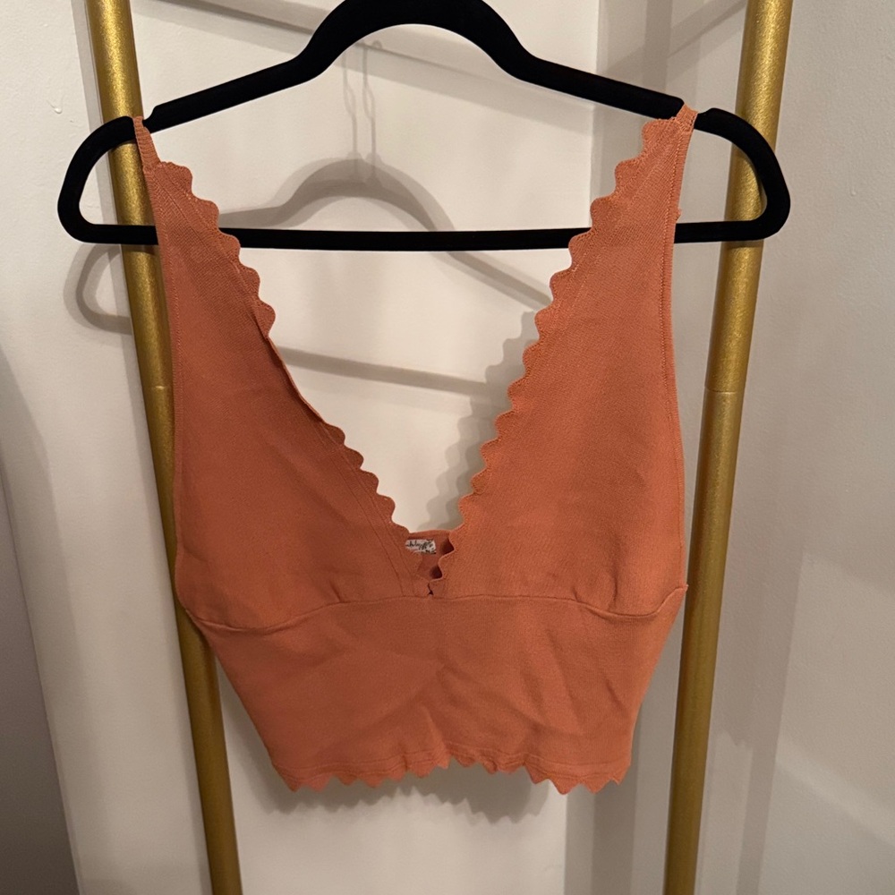 Free People Scalloped Edge Crop Top in Rust